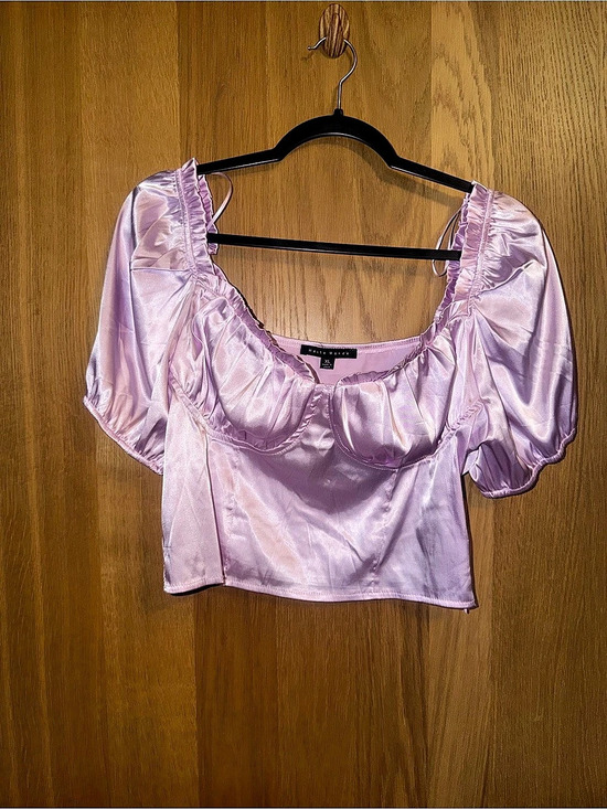 Haute Monde Tops - Haute Monde Pink Satin Puff Sleeve Crop Top